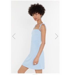 Nastygal Ribbed Blue Tie-shoulder Dress